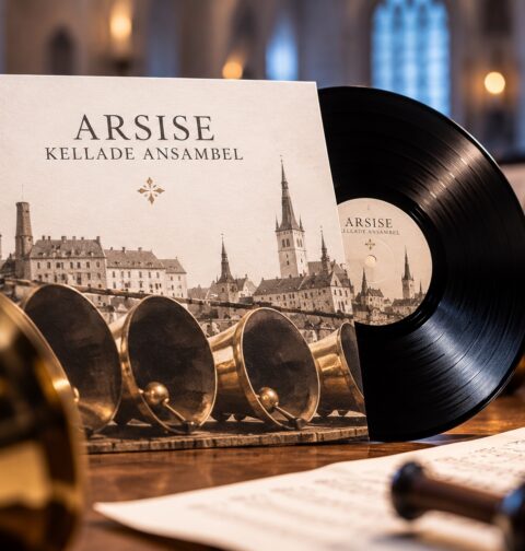 Arsise kellade ansambli esimest vinüülalbumit illustreeriv pilt käsikellade ja vinüülplaadiga