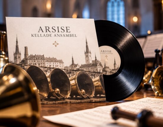 Arsise kellade ansambli esimest vinüülalbumit illustreeriv pilt käsikellade ja vinüülplaadiga